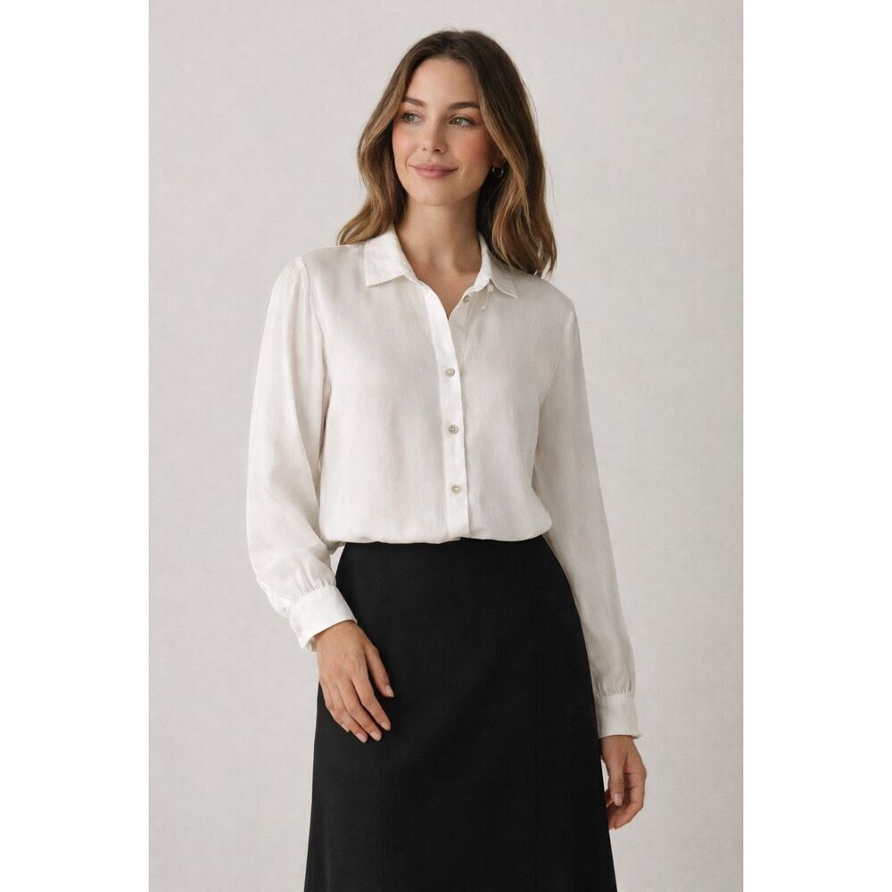 H&H Italy White Viscose Button Up Blouse Women’s Medium NWT